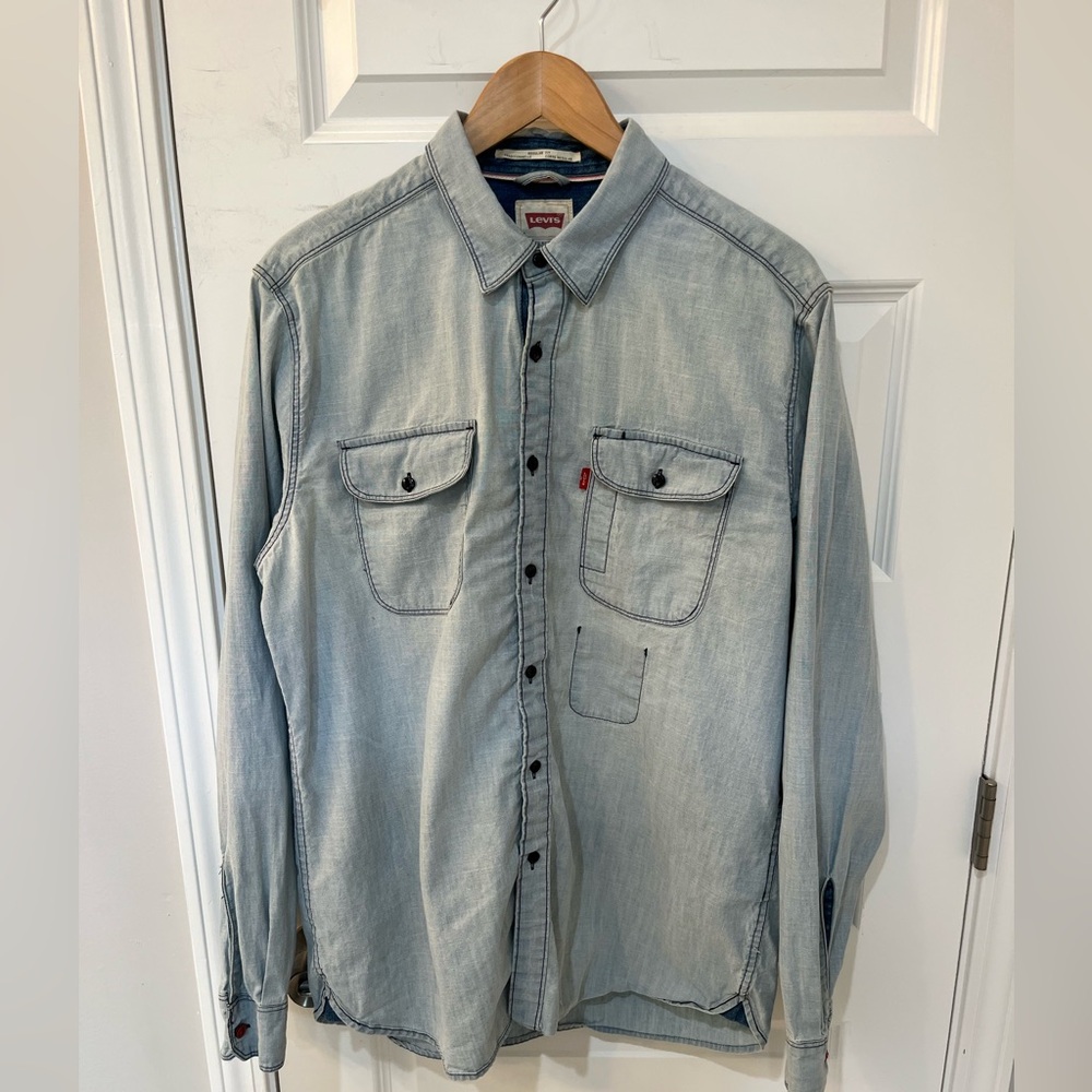 Levi’s Men’s Chambray Button Down Shirt Workwear Anchor Cuff Buttons Size‎ L